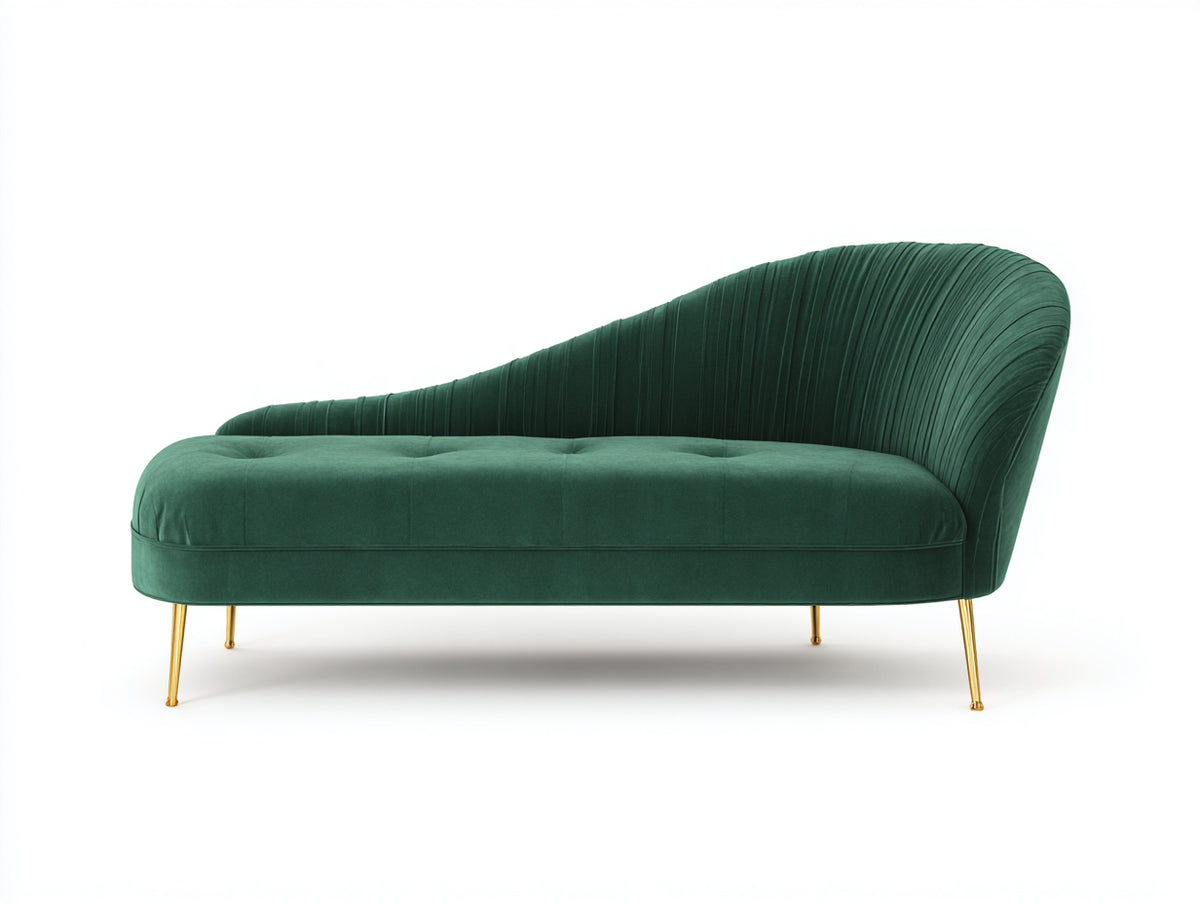 Chaise longue - Velluto-Metallo - 182x84x86 cm - Verde smeraldo-Oro - Stile moderno