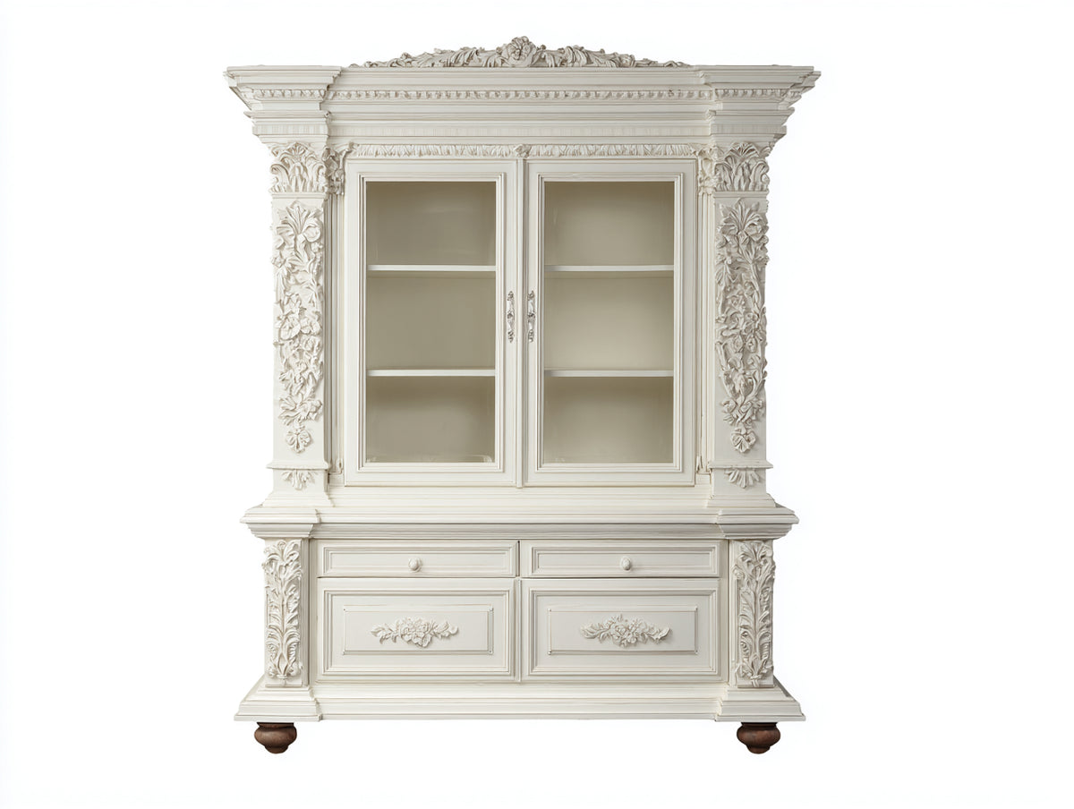 Vetrina-Legno-Vetro-140 x 50 x 200 cm-Bianco-Stile classico