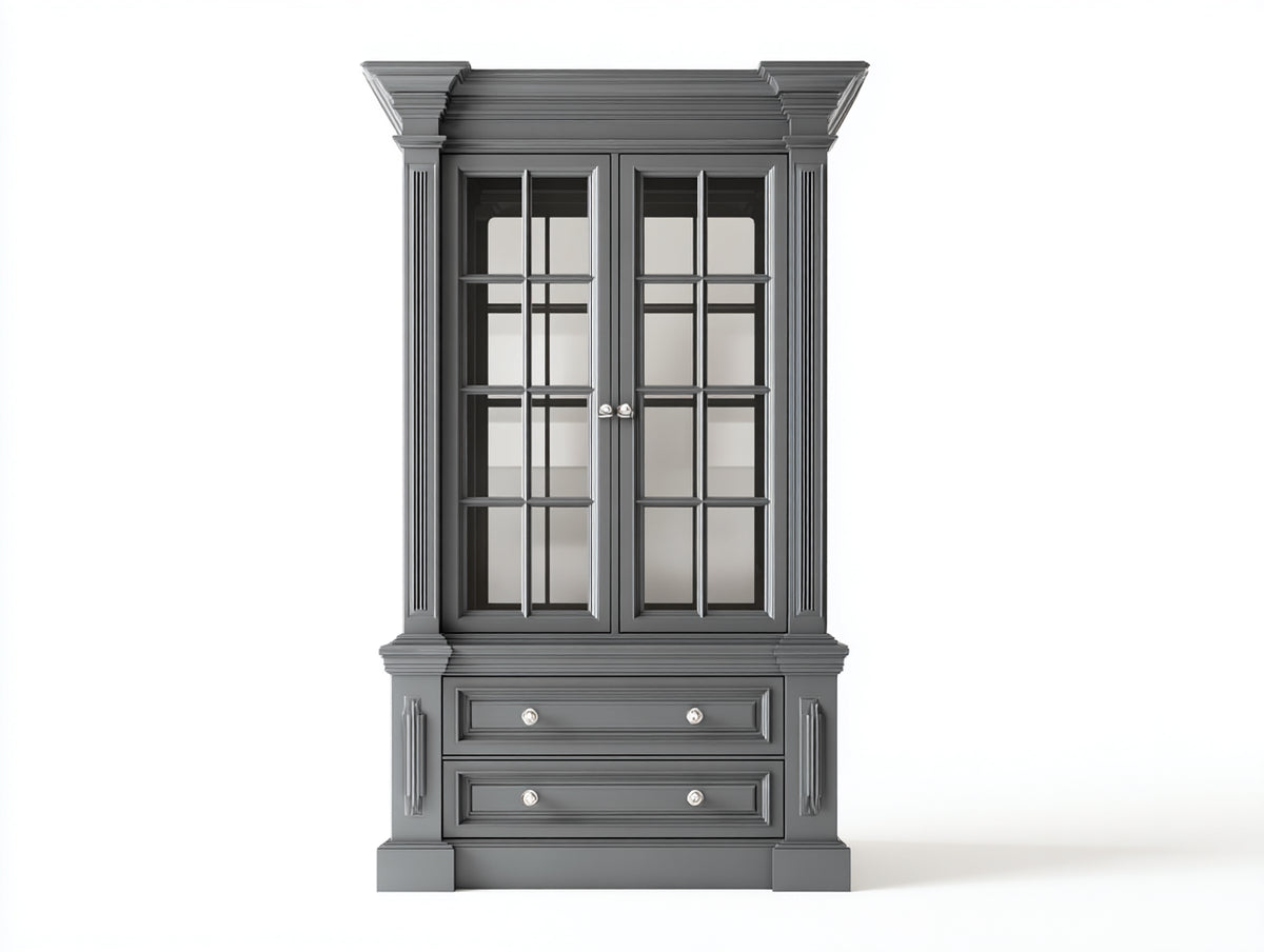 Vetrina-Legno-Vetro-120 x 45 x 190 cm-Grigio-Stile classico