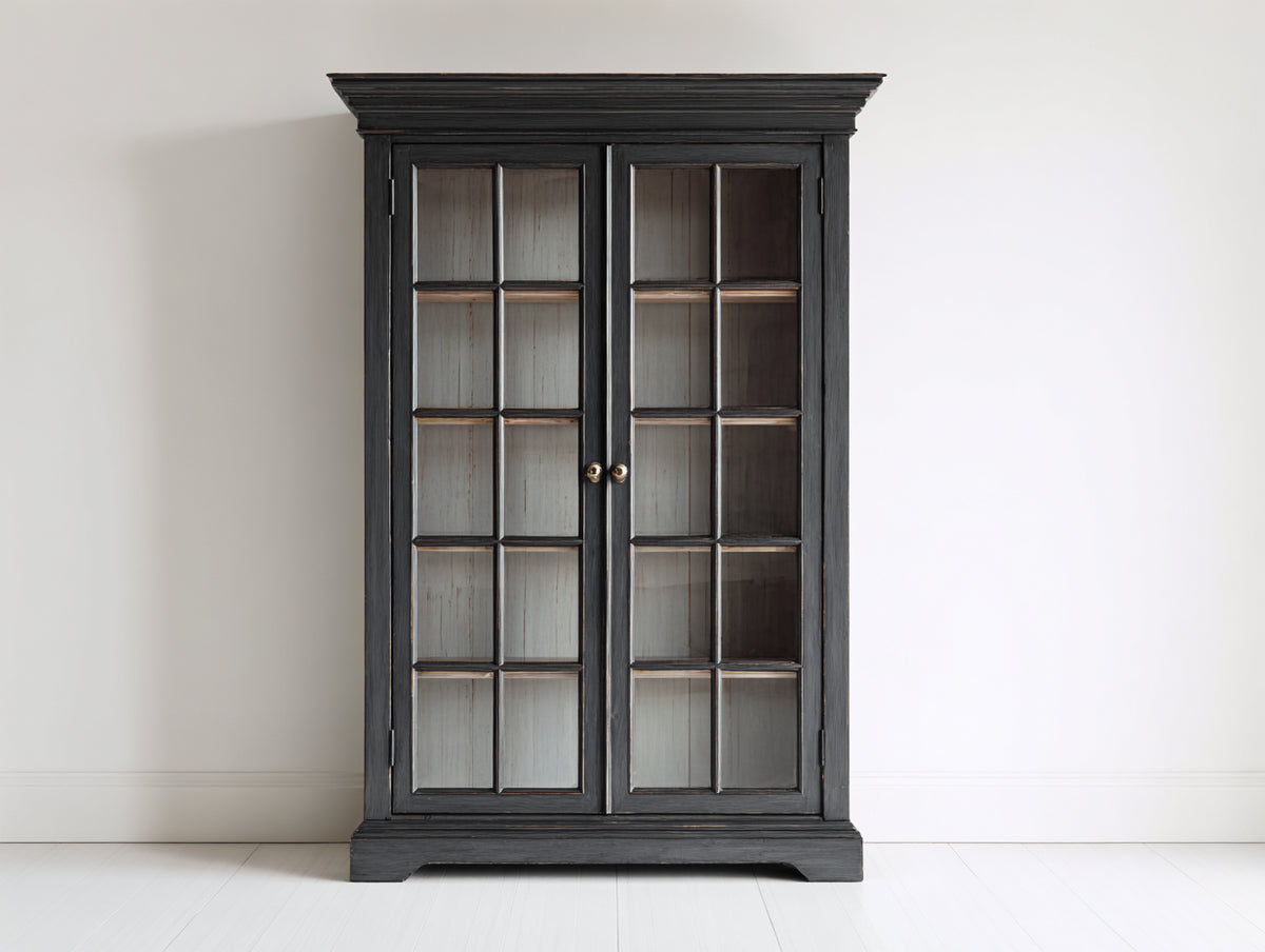 Vetrina-Legno-Vetro-115 x 45 x 185 cm-Nero-Stile classico