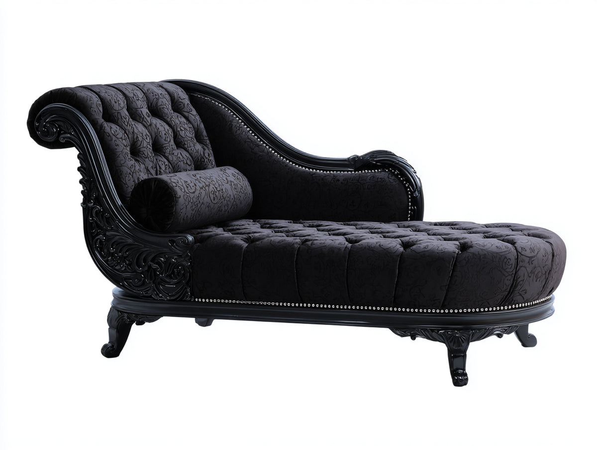 Chaise longue - Tessuto-Legno-Metallo - 192x84x97 cm - Nero-Argento - Stile gotico barocco
