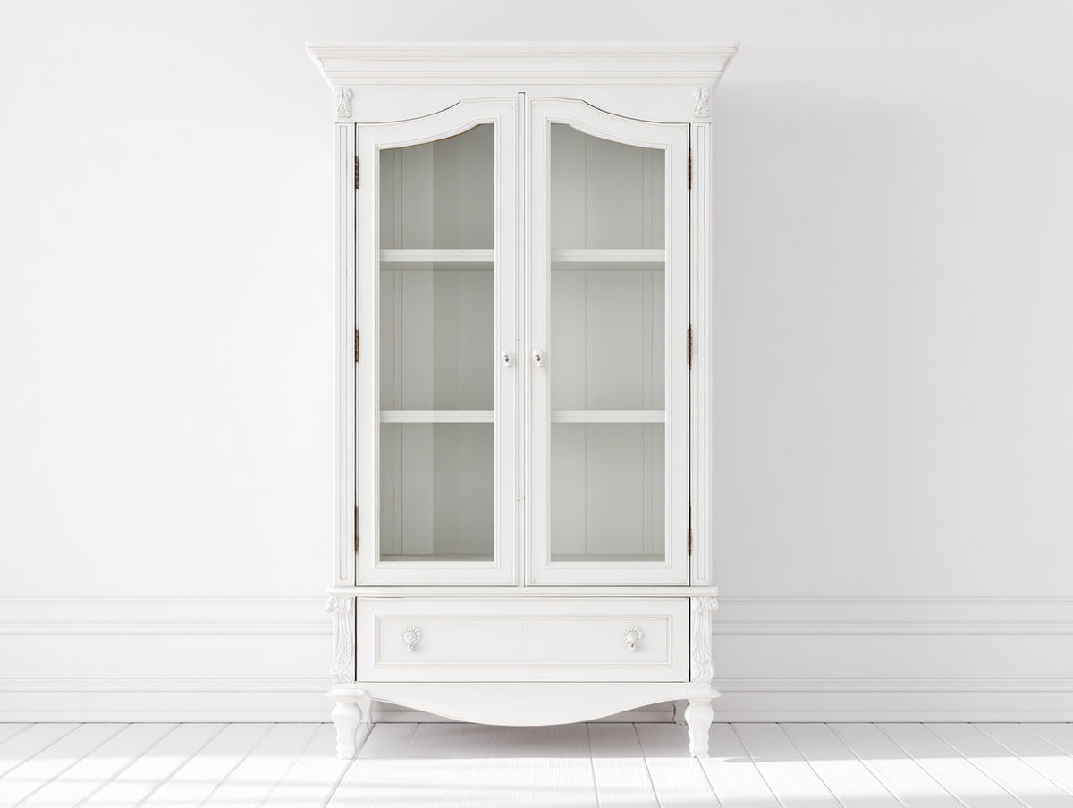 Vetrina-Legno-Vetro-110 x 45 x 180 cm-Bianco-Stile classico
