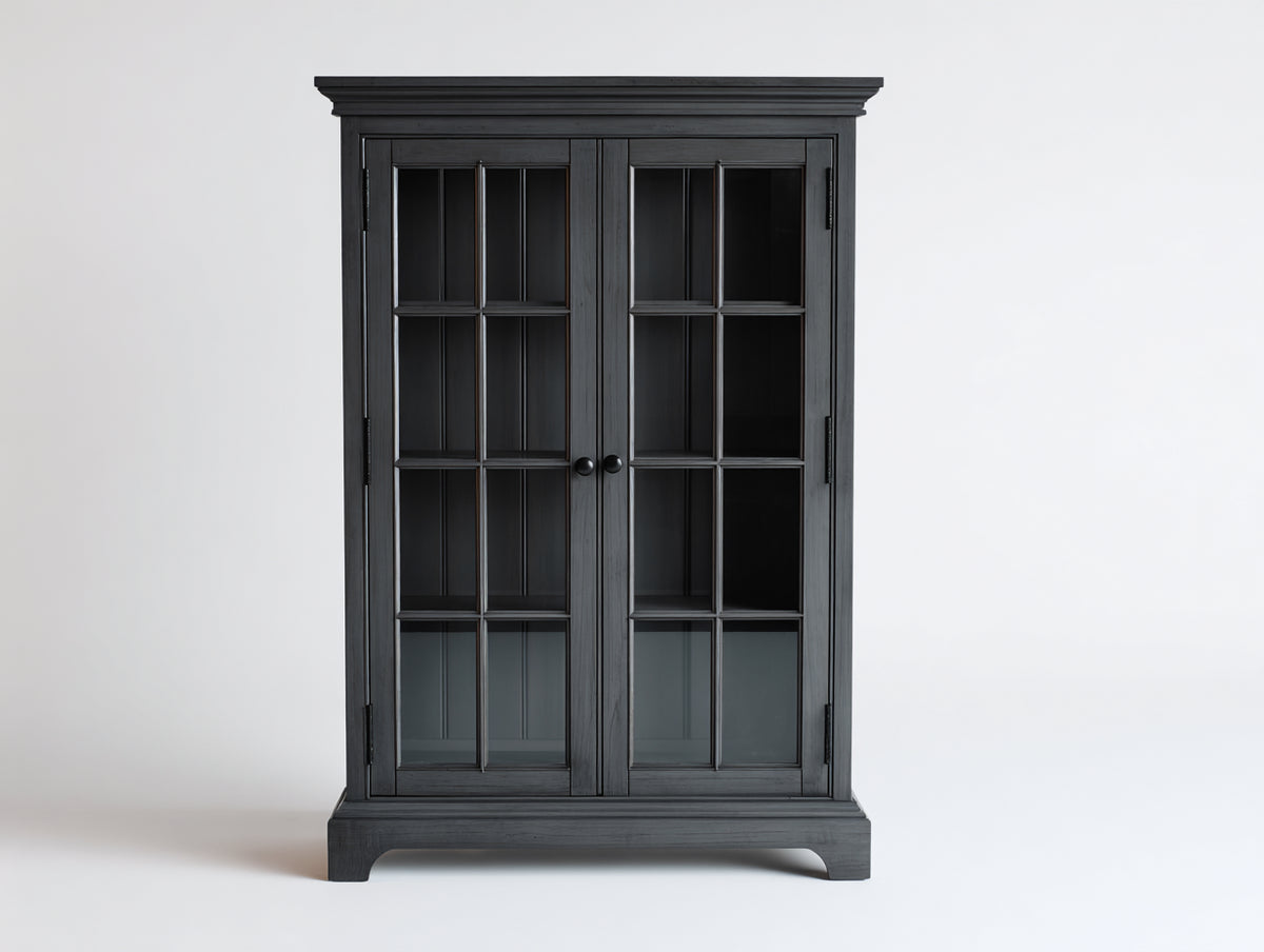 Vetrina-Legno-Vetro-120 x 40 x 180 cm-Nero-Stile classico