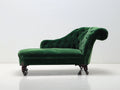 Chaise longue - Velluto-Legno-Metallo - 172x82x91 cm - Verde bosco-Marrone scuro-Nero - Stile vittoriano