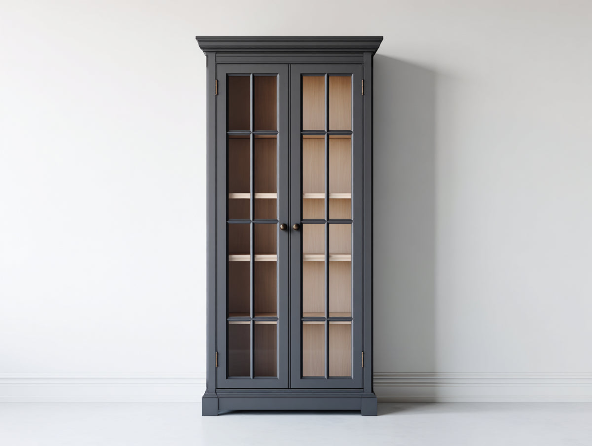 Vetrina-Legno-Vetro-100 x 40 x 180 cm-Grigio scuro-Stile classico