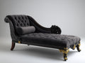 Chaise longue - Velluto-Legno - 190x80x100 cm - Nero-Oro - Stile barocco