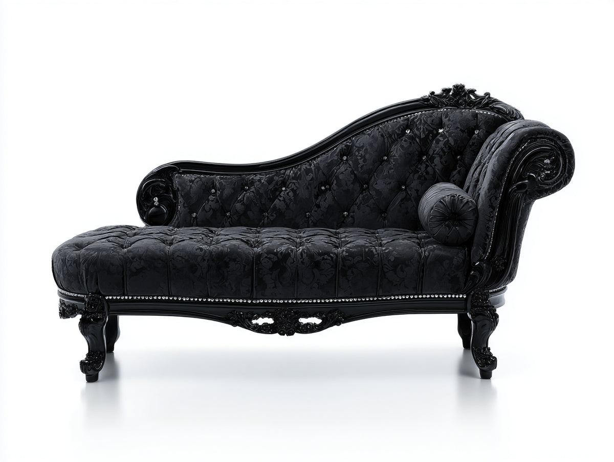 Chaise longue - Tessuto-Legno-Metallo - 178x82x94 cm - Nero-Argento - Stile gotico barocco