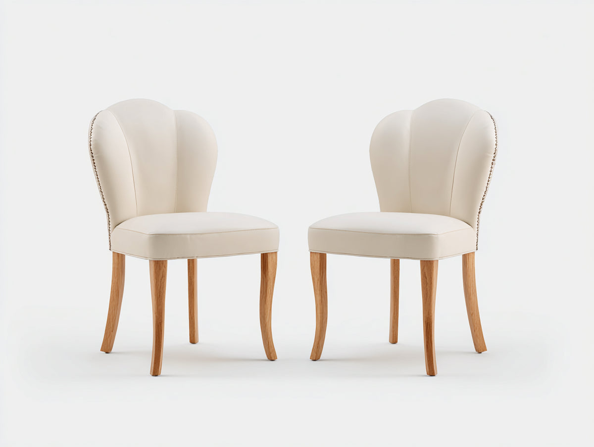 Sedia da pranzo - Ecopelle-Legno - 56x58x88 cm - Crema-Legno naturale - Stile elegante