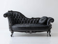 Chaise longue - Tessuto-Legno-Metallo - 198x86x98 cm - Nero-Argento - Stile barocco