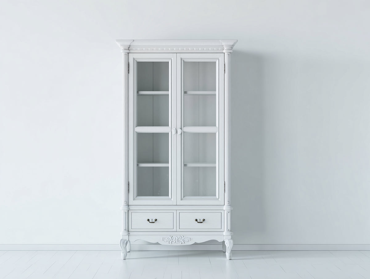 Vetrina-Legno-Vetro-105 x 45 x 185 cm-Bianco-Stile classico