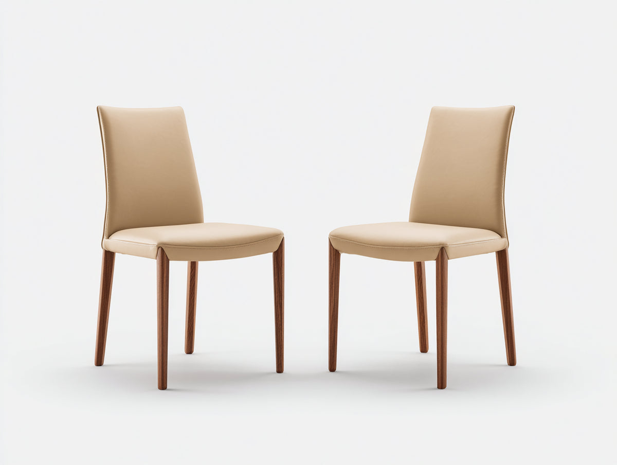 Sedia da pranzo - Ecopelle-Legno - 50x55x86 cm - Beige-Legno marrone - Design minimalista