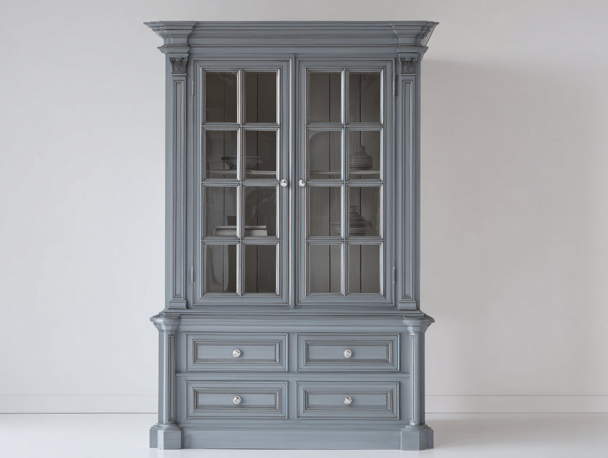 Vetrina-Legno-Vetro-135 x 45 x 195 cm-Grigio chiaro-Stile classico